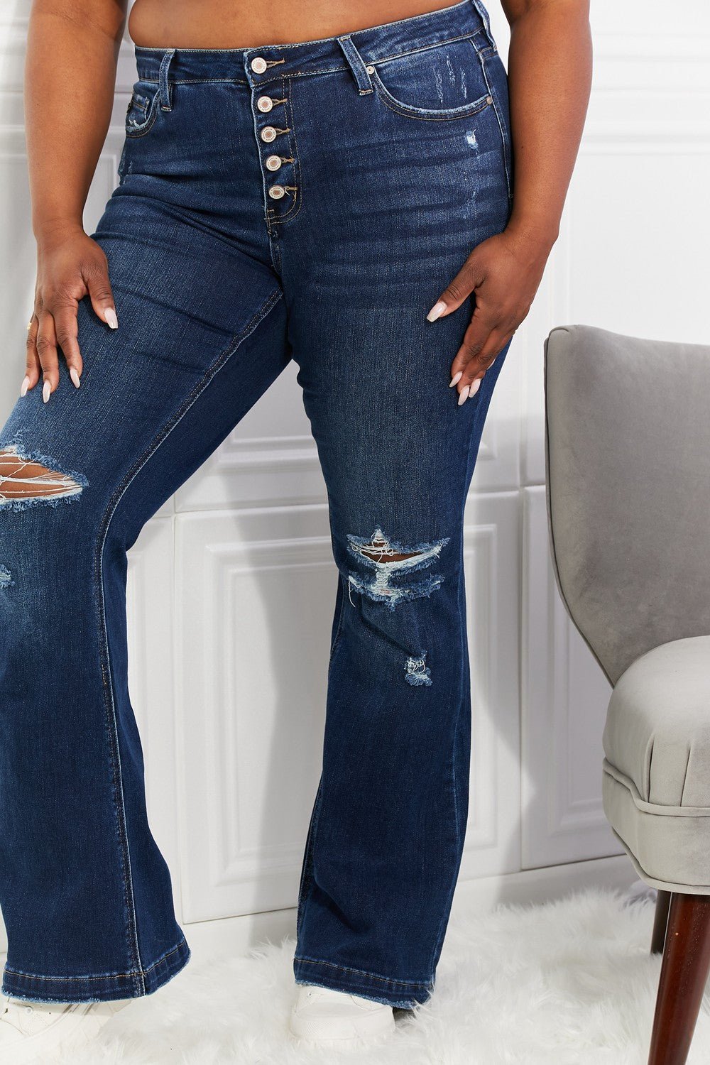 Midrise Button Fly Flare Jeans - Quelle's BoutiQue