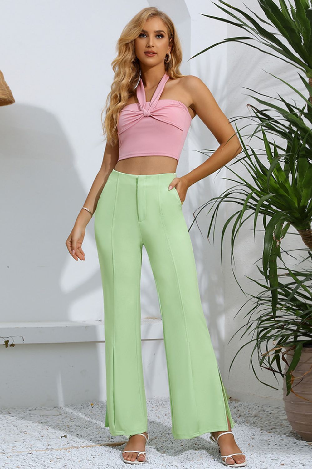 Mint Green Slit Flare Pants - Quelle's BoutiQue