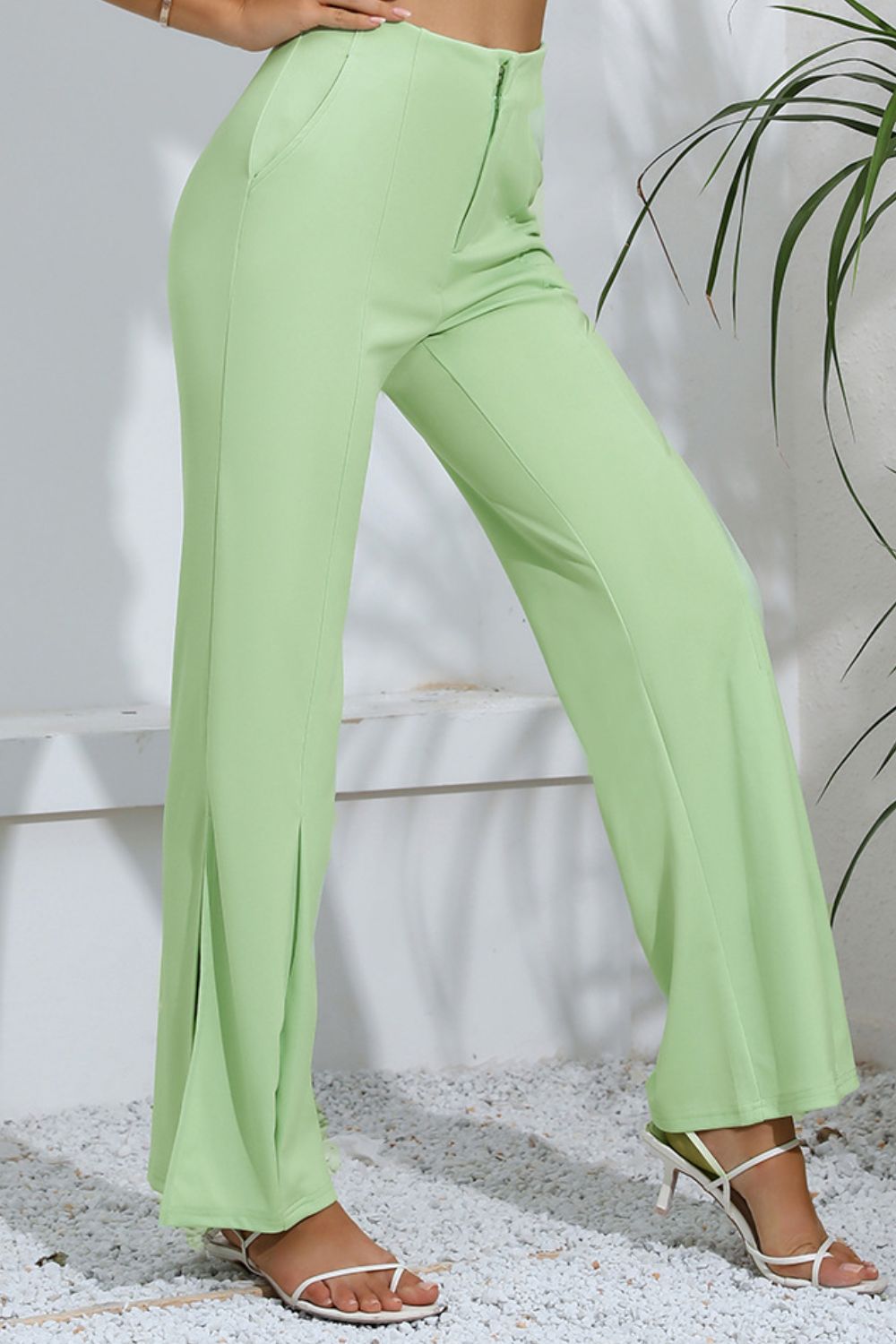Mint Green Slit Flare Pants - Quelle's BoutiQue