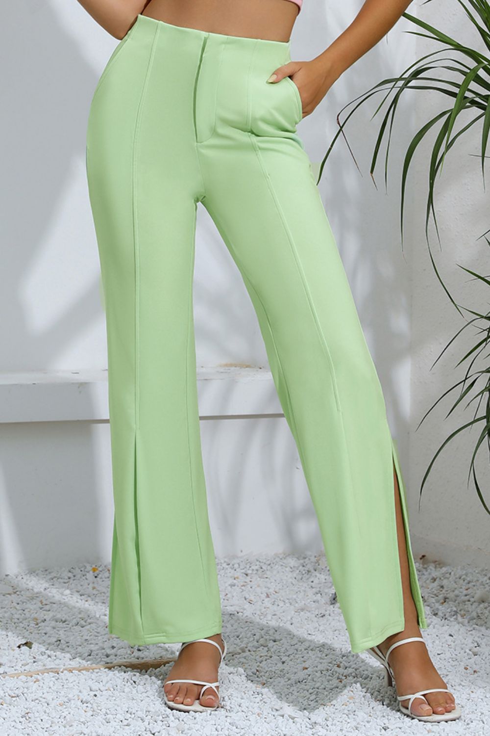 Mint Green Slit Flare Pants - Quelle's BoutiQue