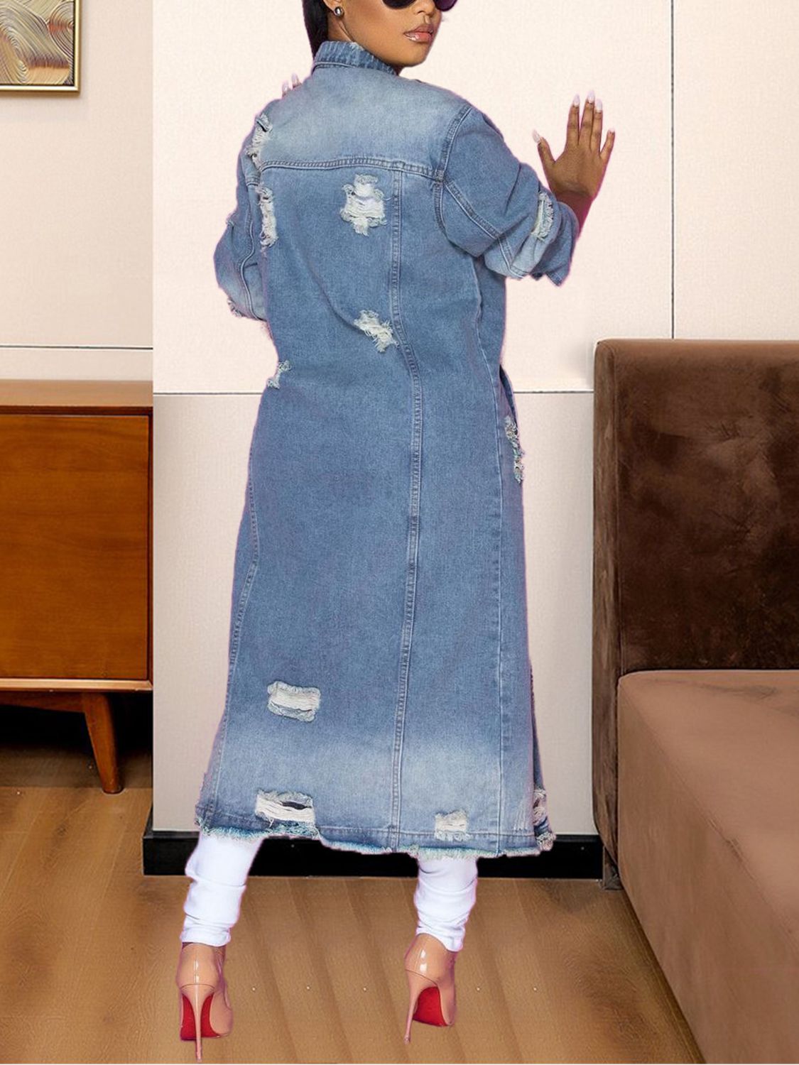 Modest Raw Hem Long Denim Jacket - Quelle's BoutiQue