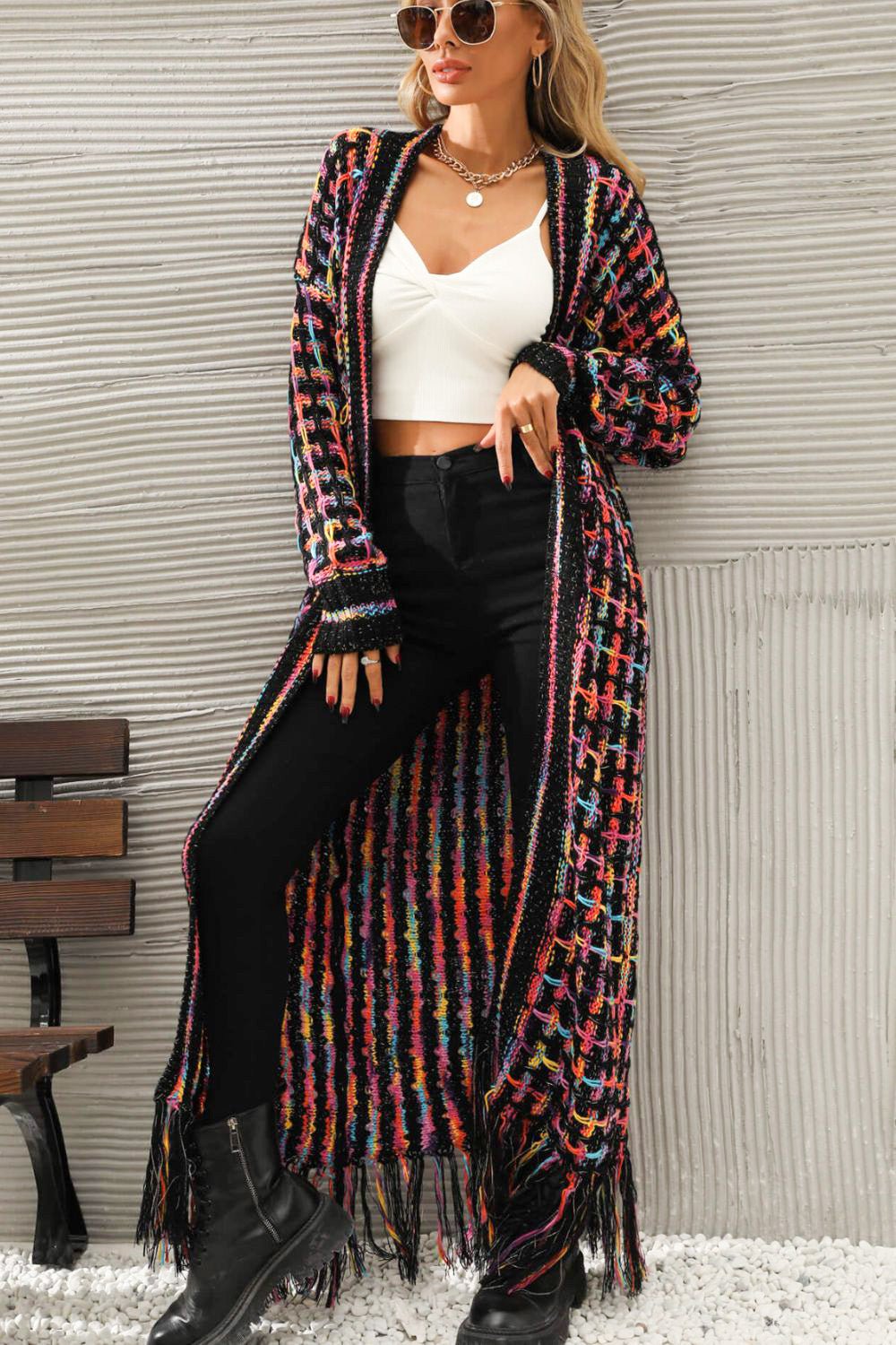 Multi-Color Knit Fringed Hem Cardigan - Quelle's BoutiQue