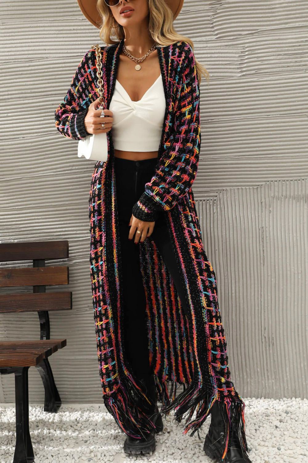 Multi-Color Knit Fringed Hem Cardigan - Quelle's BoutiQue