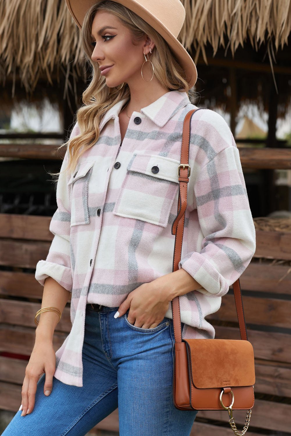 Plaid Front Pocket Jacket - Quelle's BoutiQue