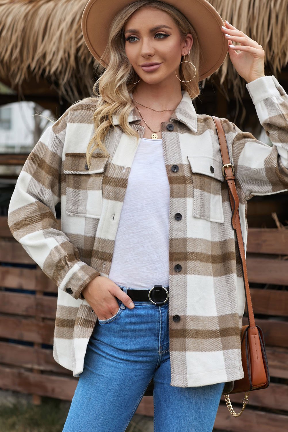 Plaid Front Pocket Jacket - Quelle's BoutiQue