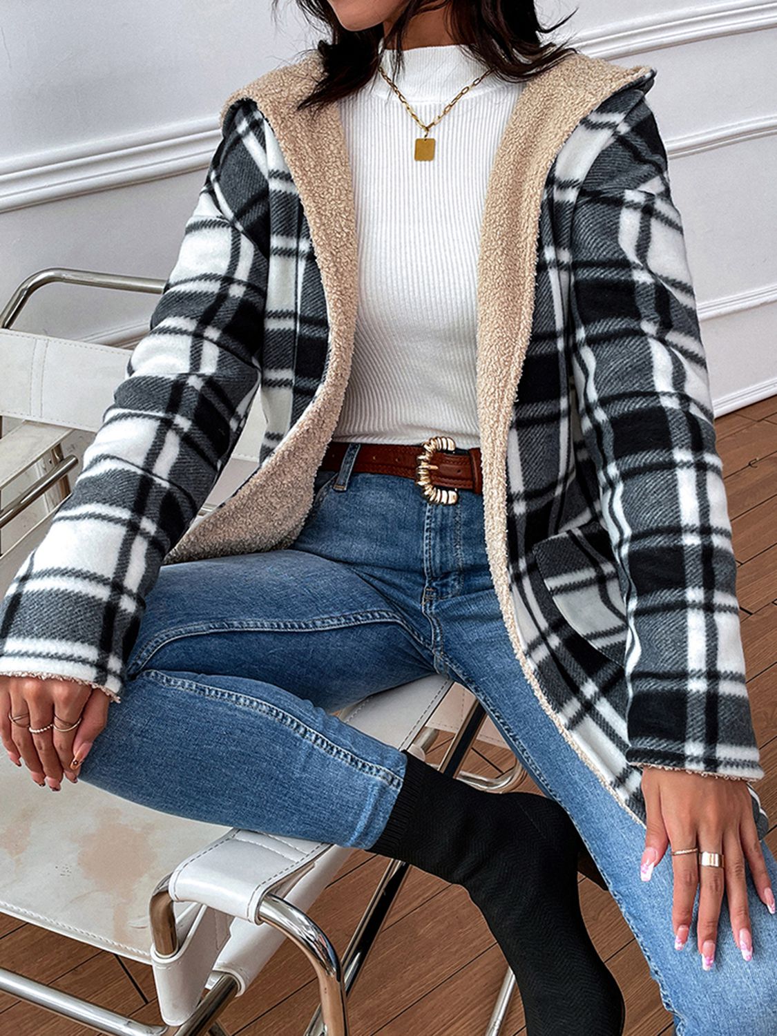Plaid Hooded Long Jacket - Quelle's BoutiQue