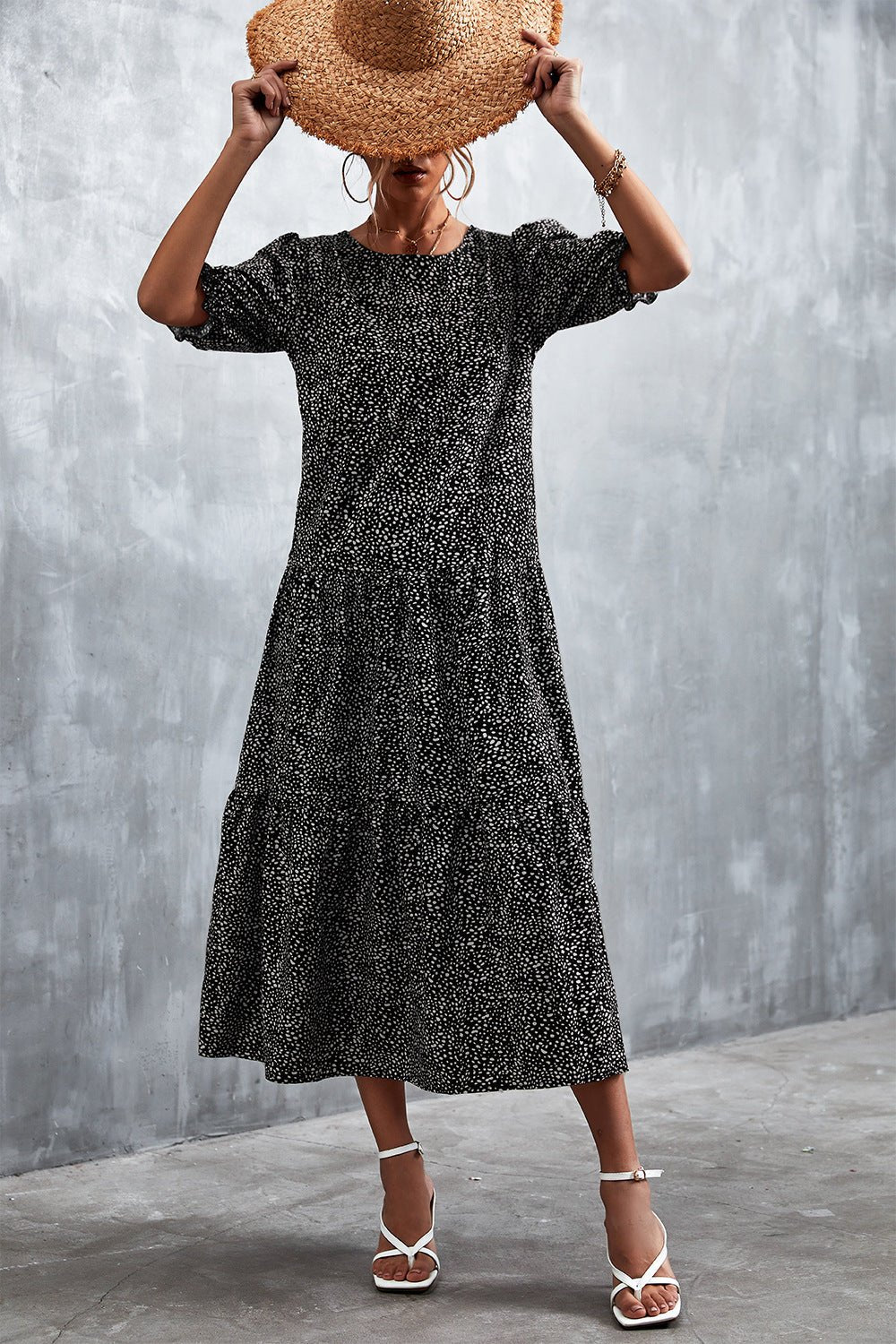 Printed Flounce Sleeve Tiered Dress - Quelle's BoutiQue