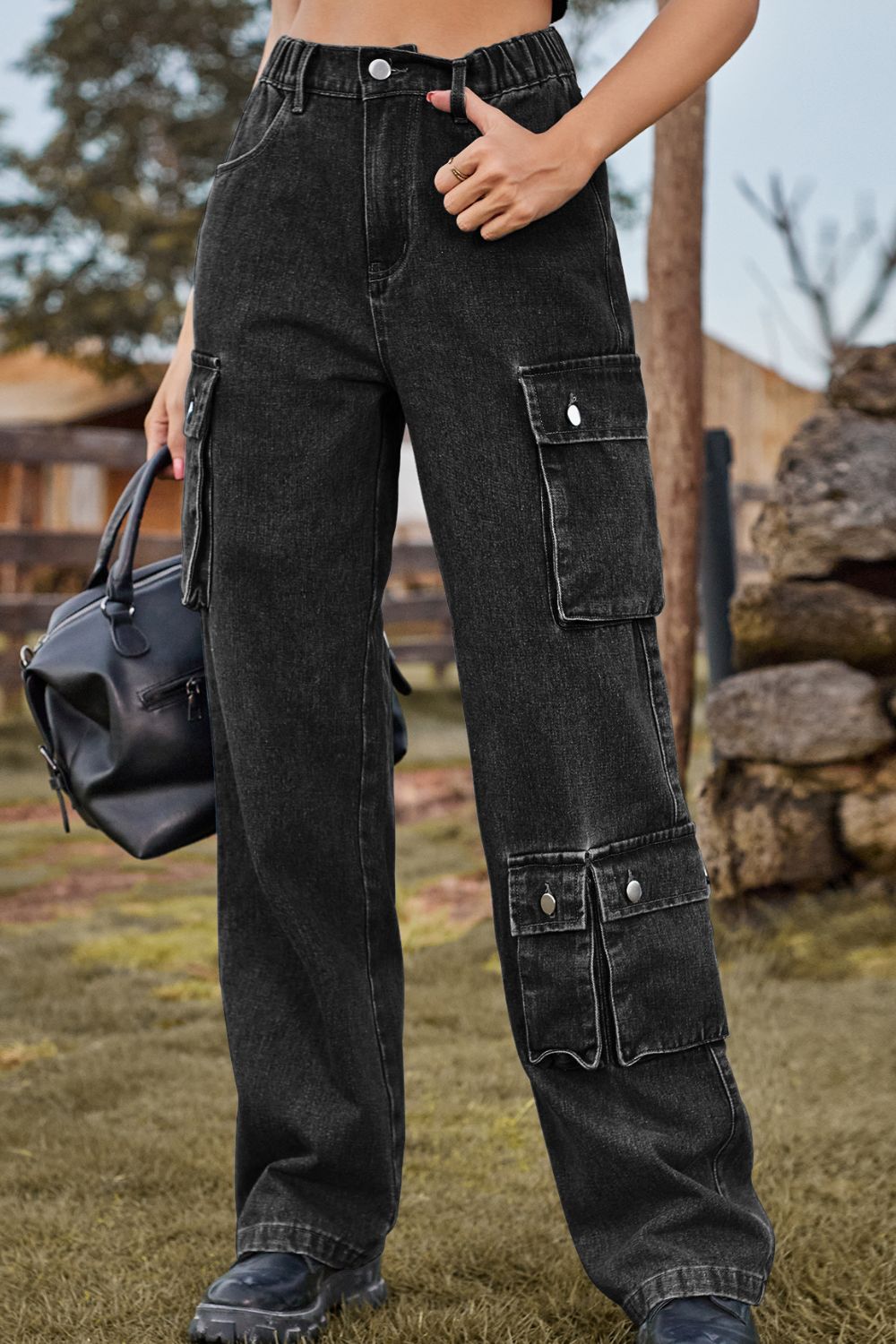 Relaxed Fit Cargo Denim Jeans - Quelle's BoutiQue