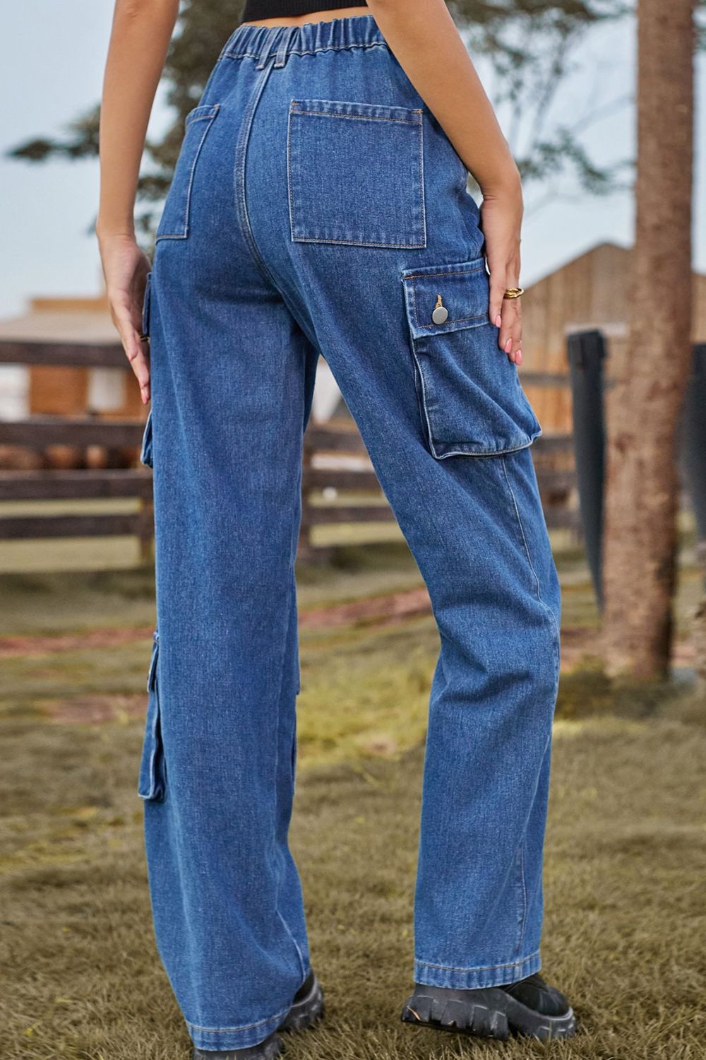 Relaxed Fit Cargo Denim Jeans - Quelle's BoutiQue