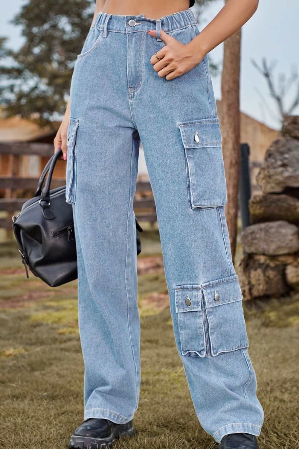 Relaxed Fit Cargo Denim Jeans - Quelle's BoutiQue
