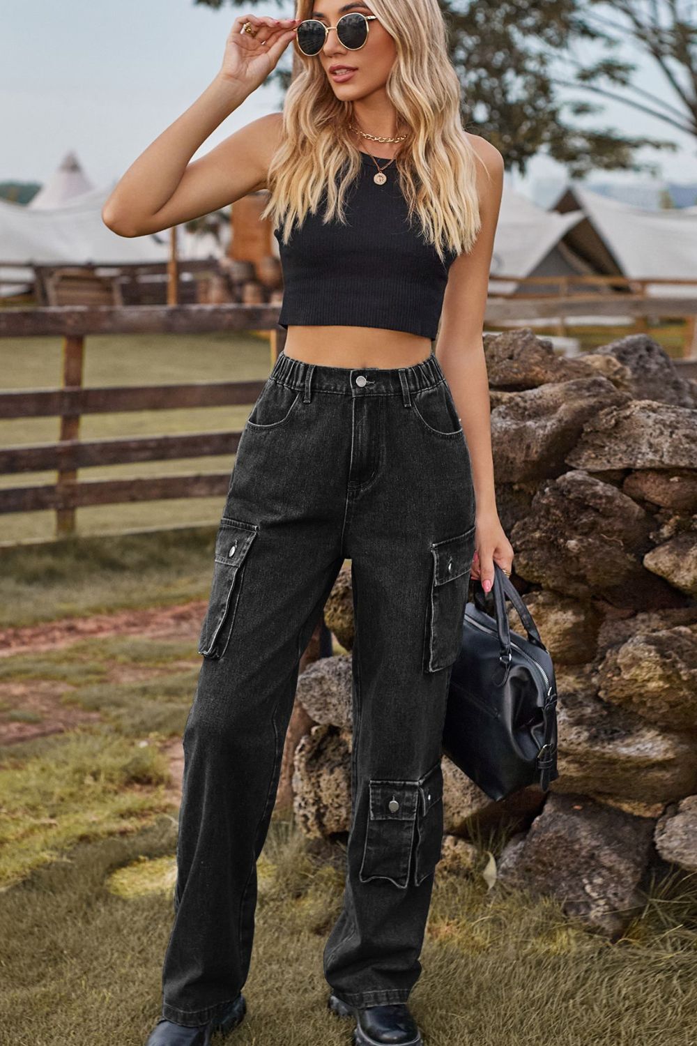 Relaxed Fit Cargo Denim Jeans - Quelle's BoutiQue