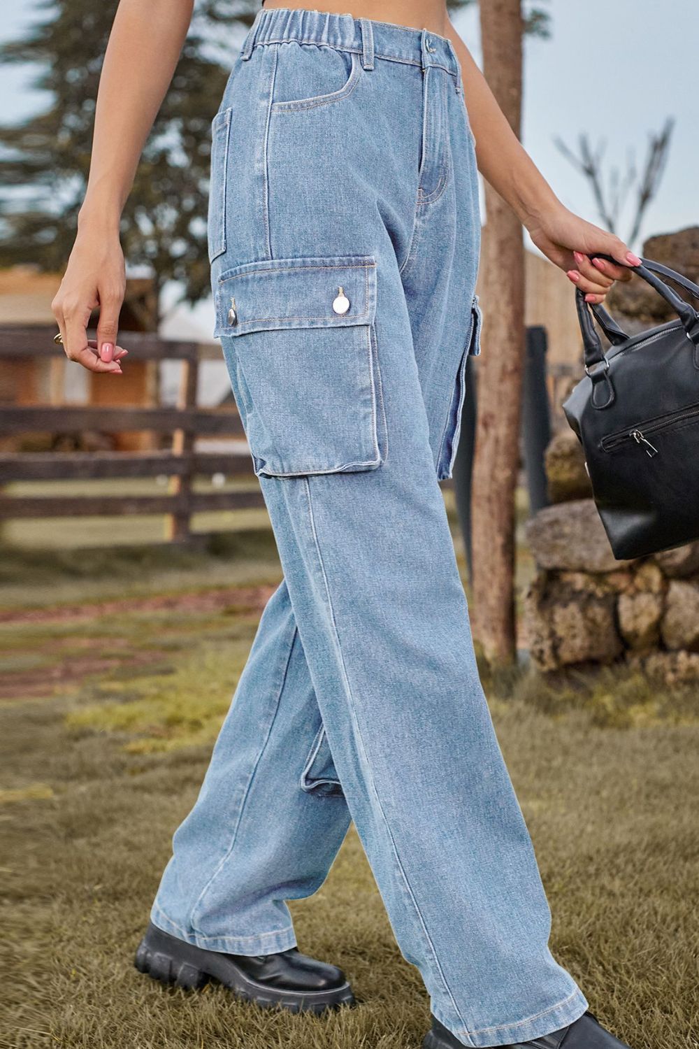 Relaxed Fit Cargo Denim Jeans - Quelle's BoutiQue