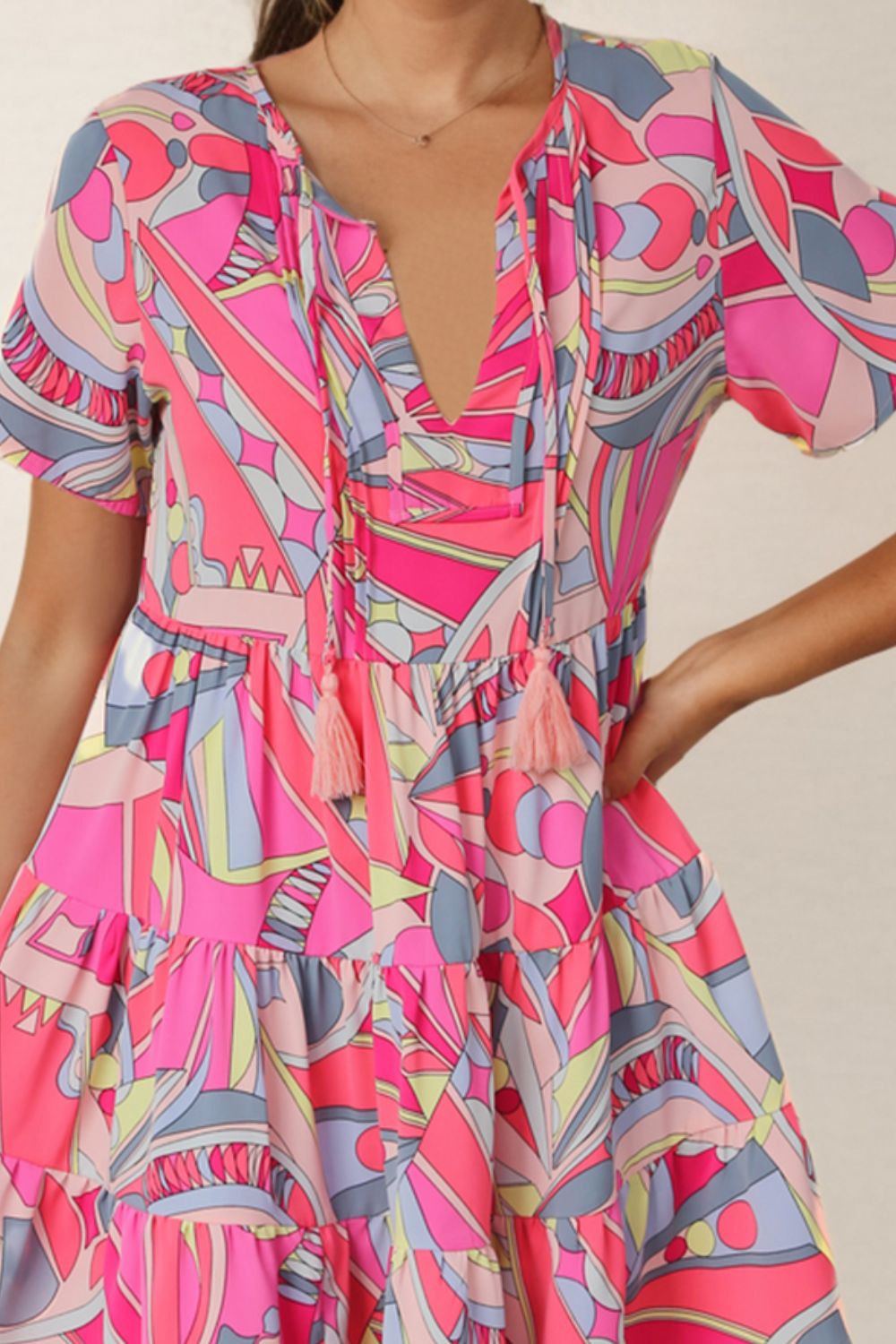 Retro Print Short Sleeve Mini Dress - Quelle's BoutiQue
