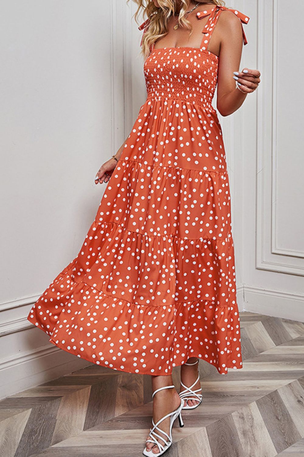 Smocked Polka Dot Maxi Dress - Quelle's BoutiQue