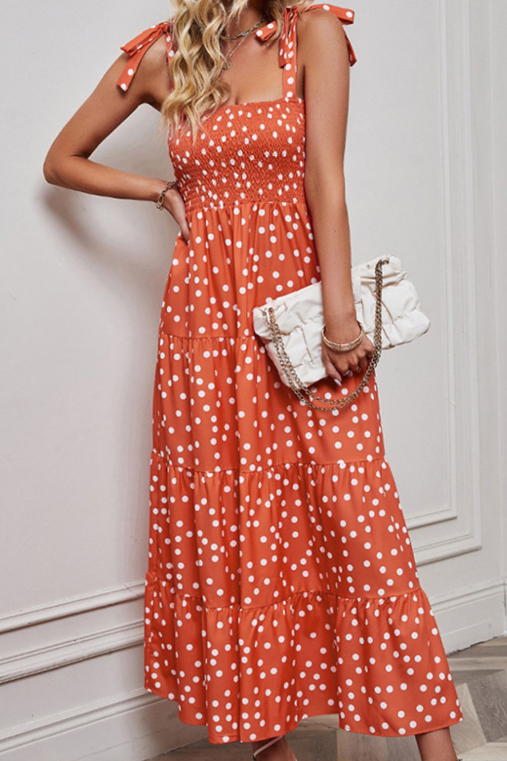 Smocked Polka Dot Maxi Dress - Quelle's BoutiQue