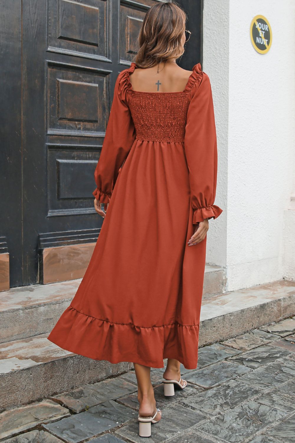 Smocked Ruffle Hem Flounce Sleeve Dress - Quelle's BoutiQue