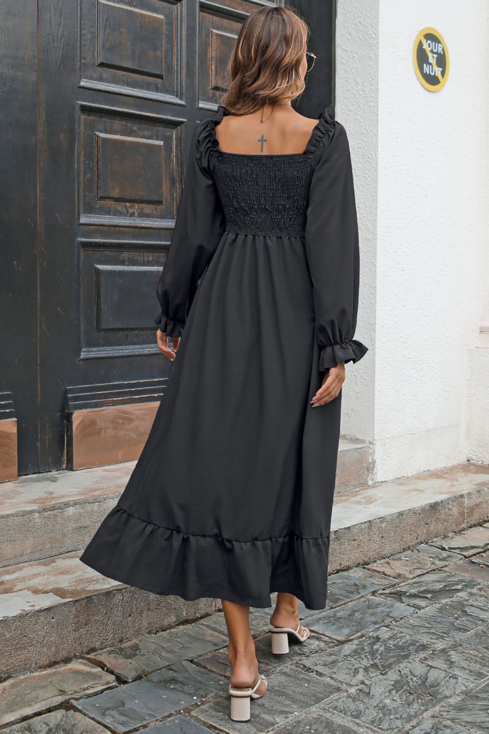 Smocked Ruffle Hem Flounce Sleeve Dress - Quelle's BoutiQue