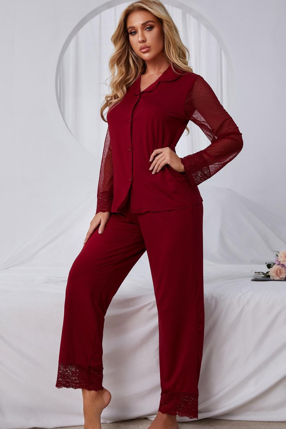 Spliced Lace Pajama Set - Quelle's BoutiQue