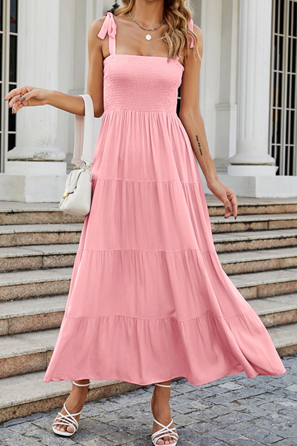 Tie-Shoulder Smocked Tiered Sun-Dress - Quelle's BoutiQue