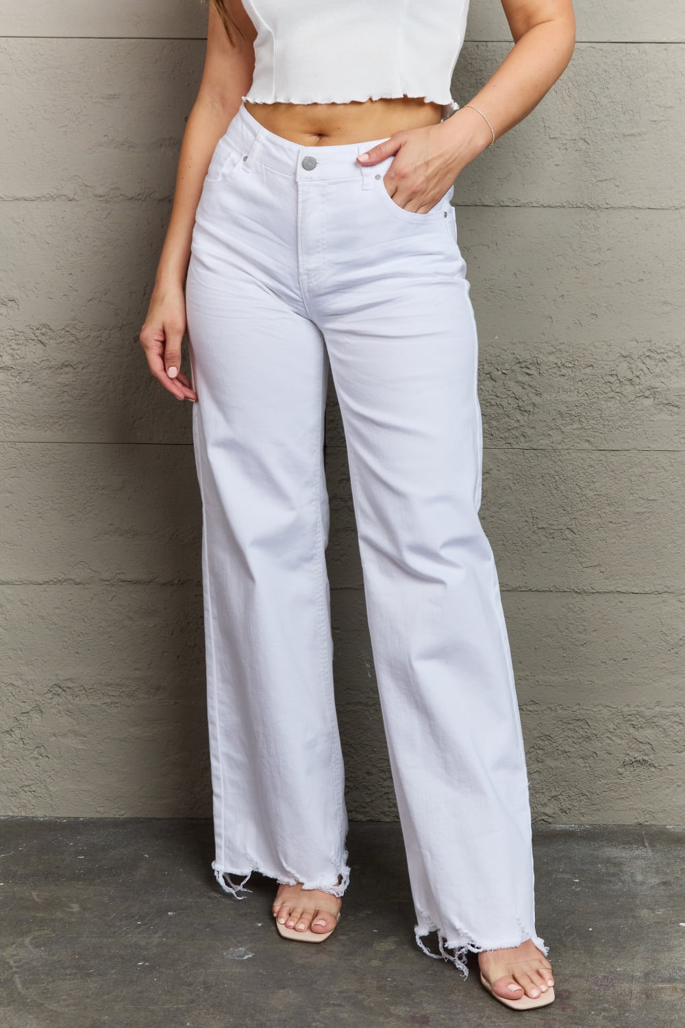 White High Waist Wide Leg Jeans - Quelle's BoutiQue