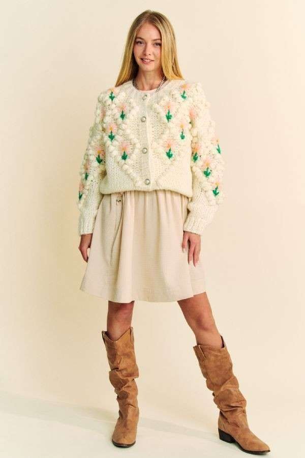 Floral Accent  Button Down Cardigan