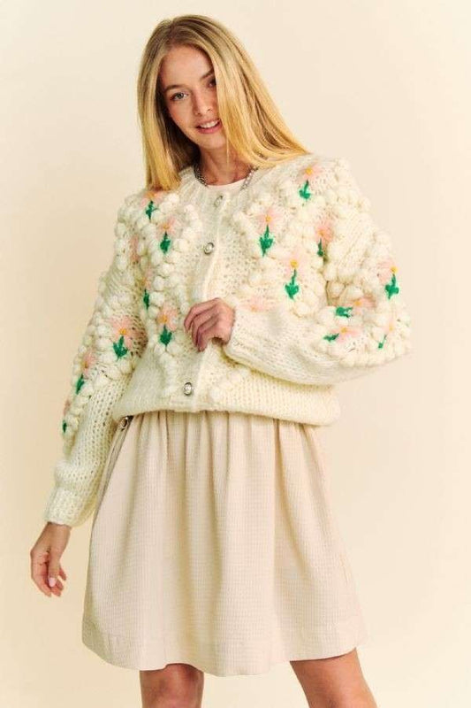 Floral Accent  Button Down Cardigan