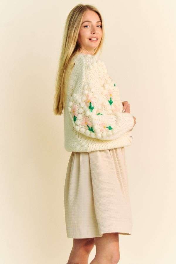 Floral Accent  Button Down Cardigan