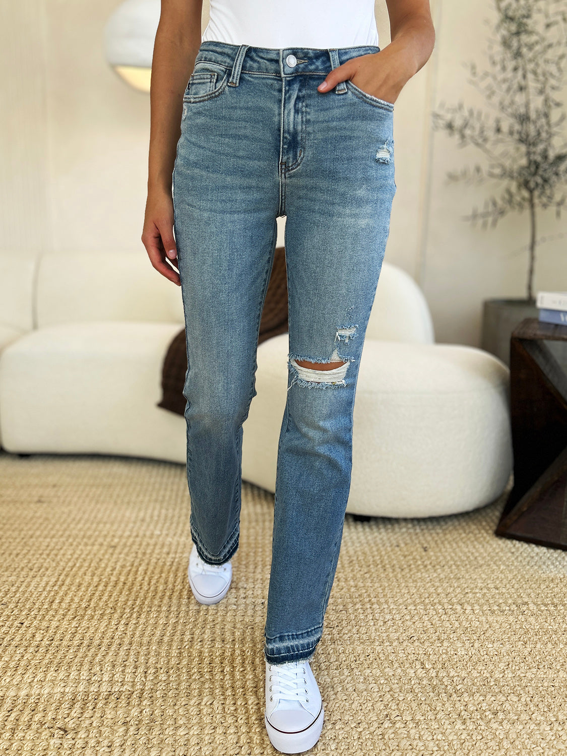 Mid Rise Mild Distressed Jeans