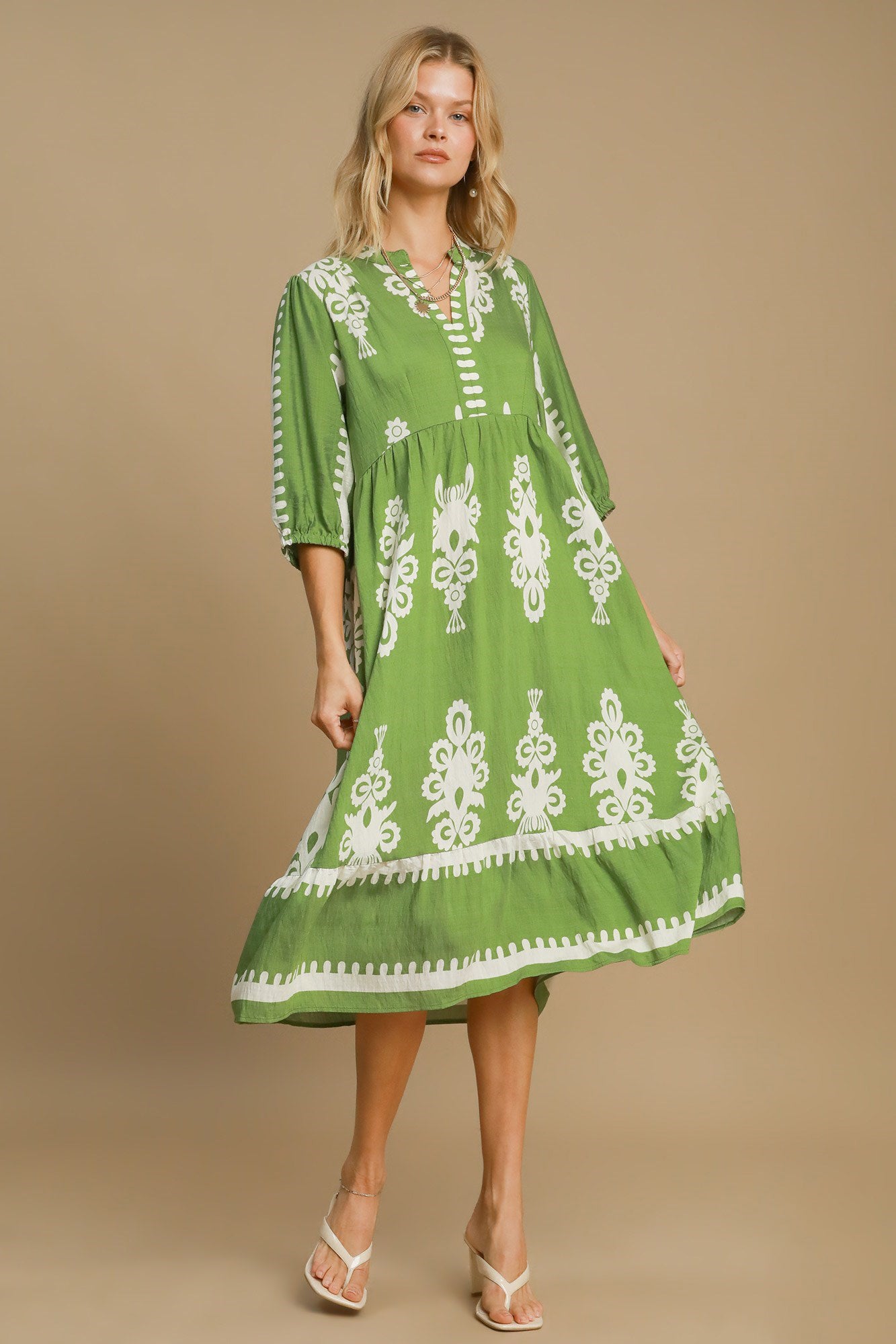 Notched Neck Midi Dress