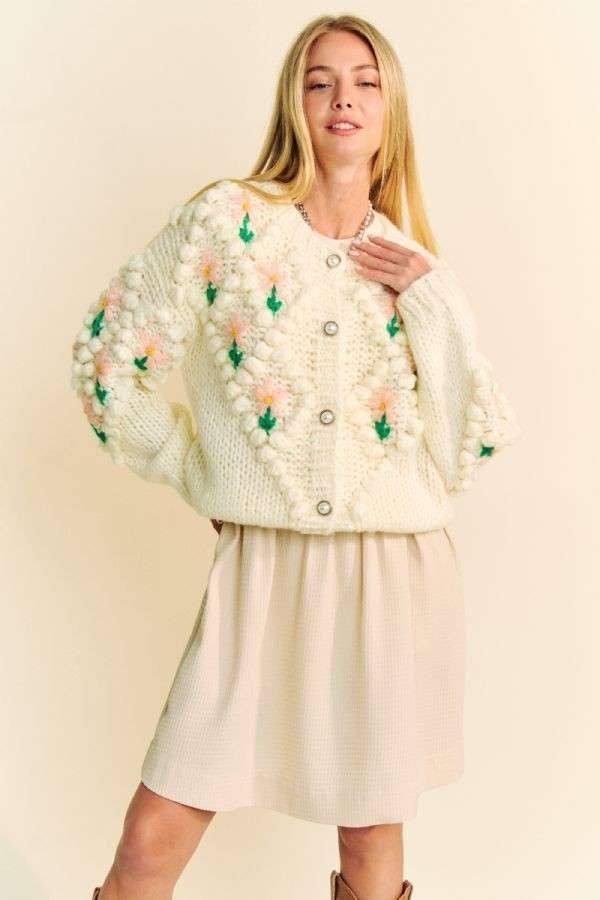Floral Accent  Button Down Cardigan