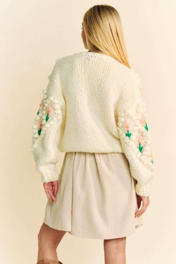 Floral Accent  Button Down Cardigan