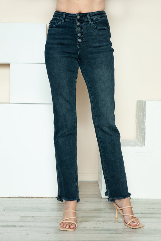 Frayed Hem Straight Dark Washed Jeans