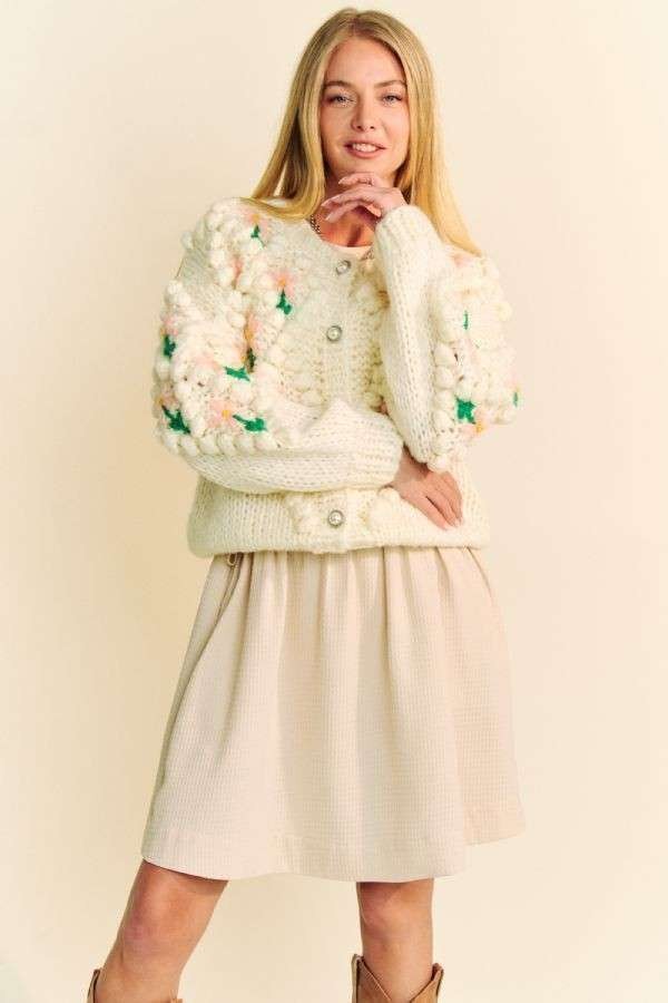 Floral Accent  Button Down Cardigan