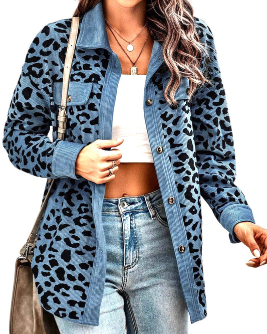 Leopard Print Corduroy Contrast Jacket