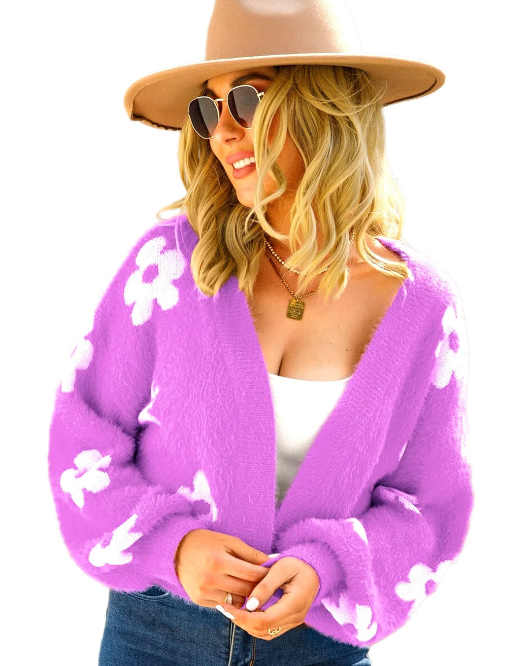 Open Front Retro Floral Cardigan
