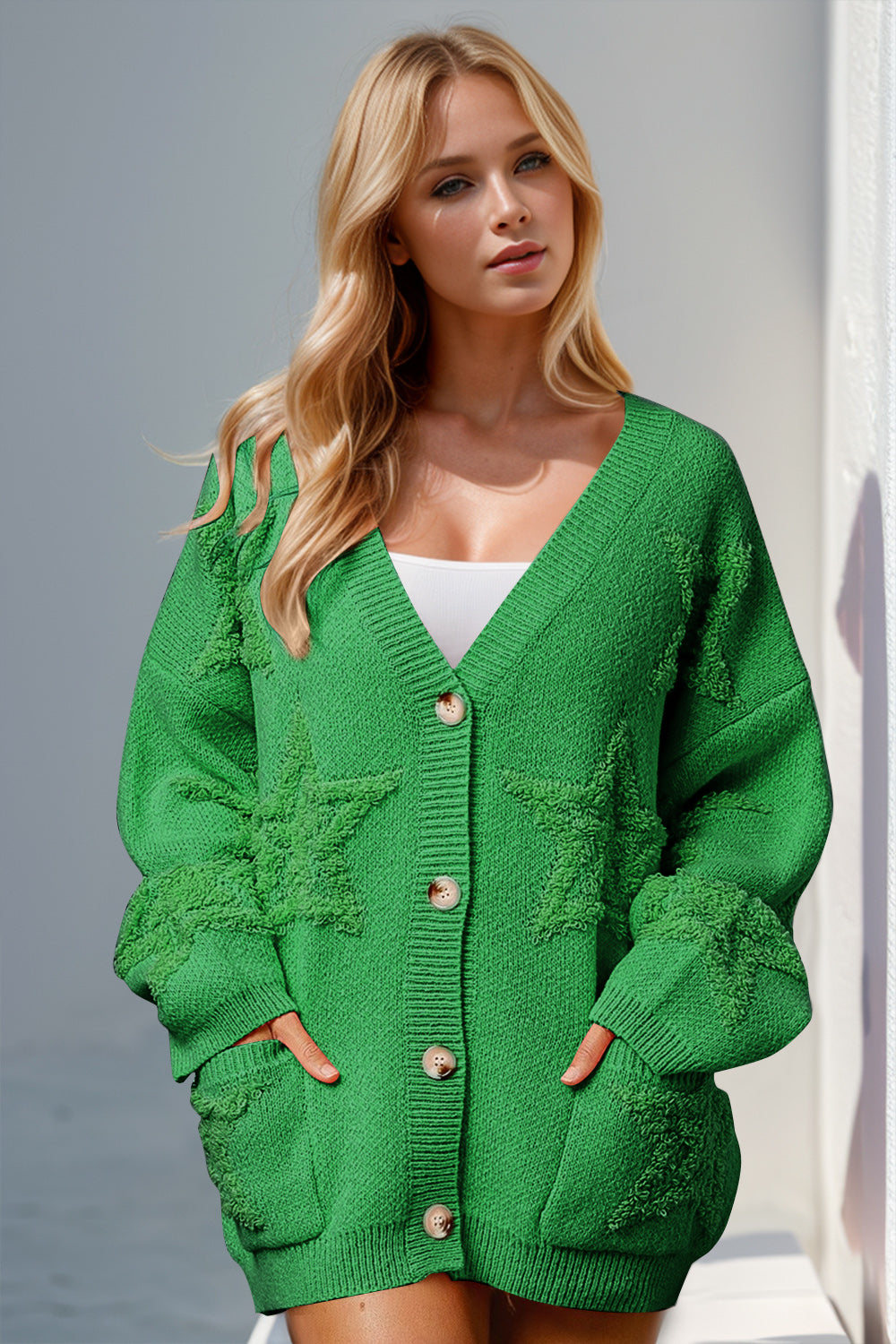 Star Accent Button Front Cardigan