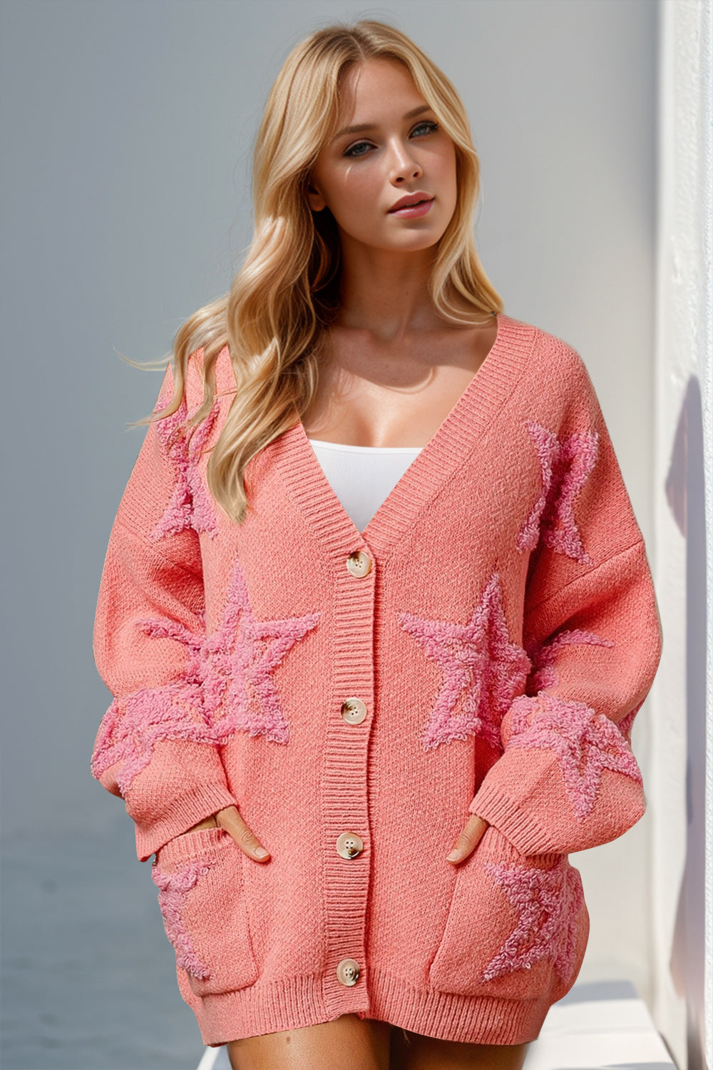 Star Accent Button Front Cardigan