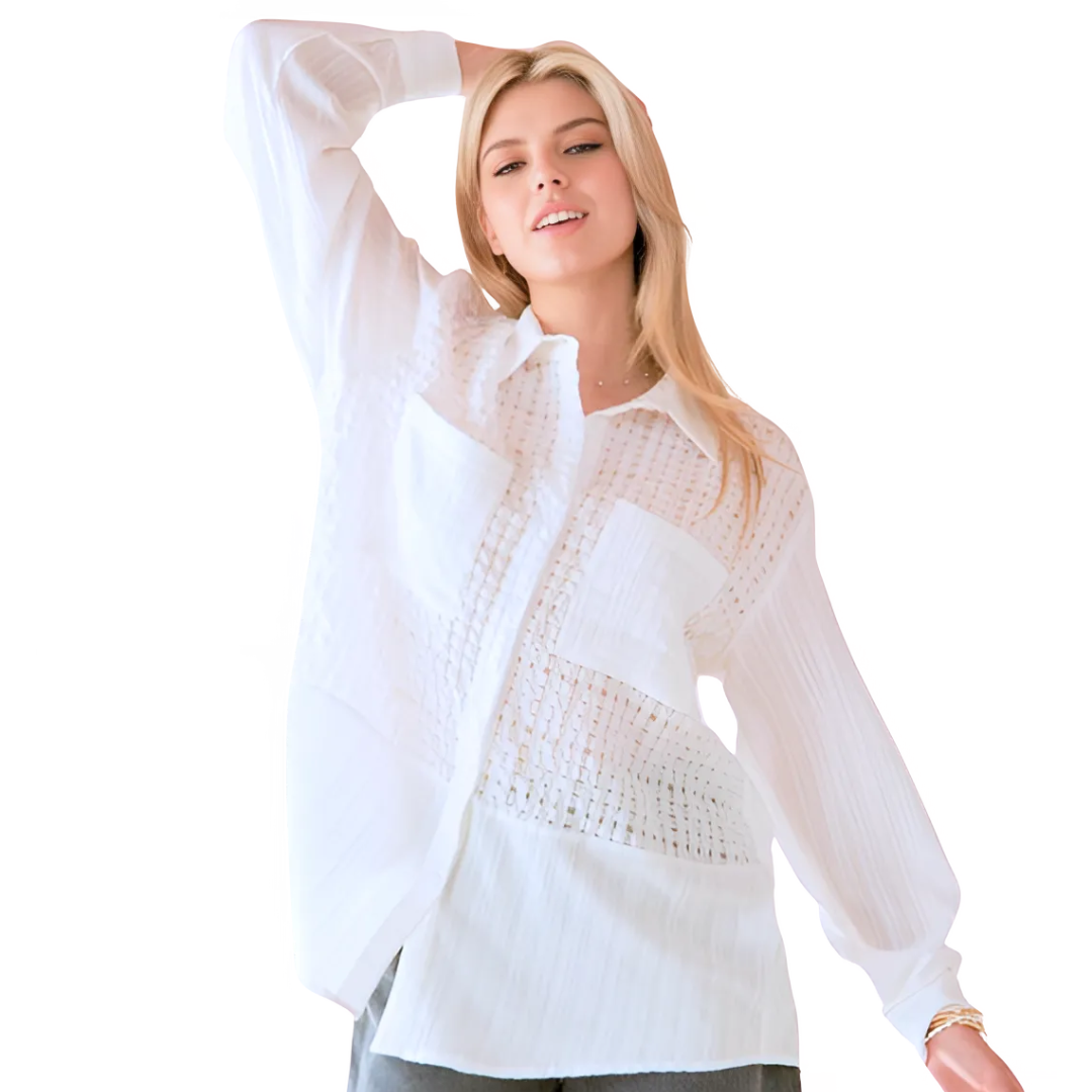 White Crinkled Jacquard Blouse