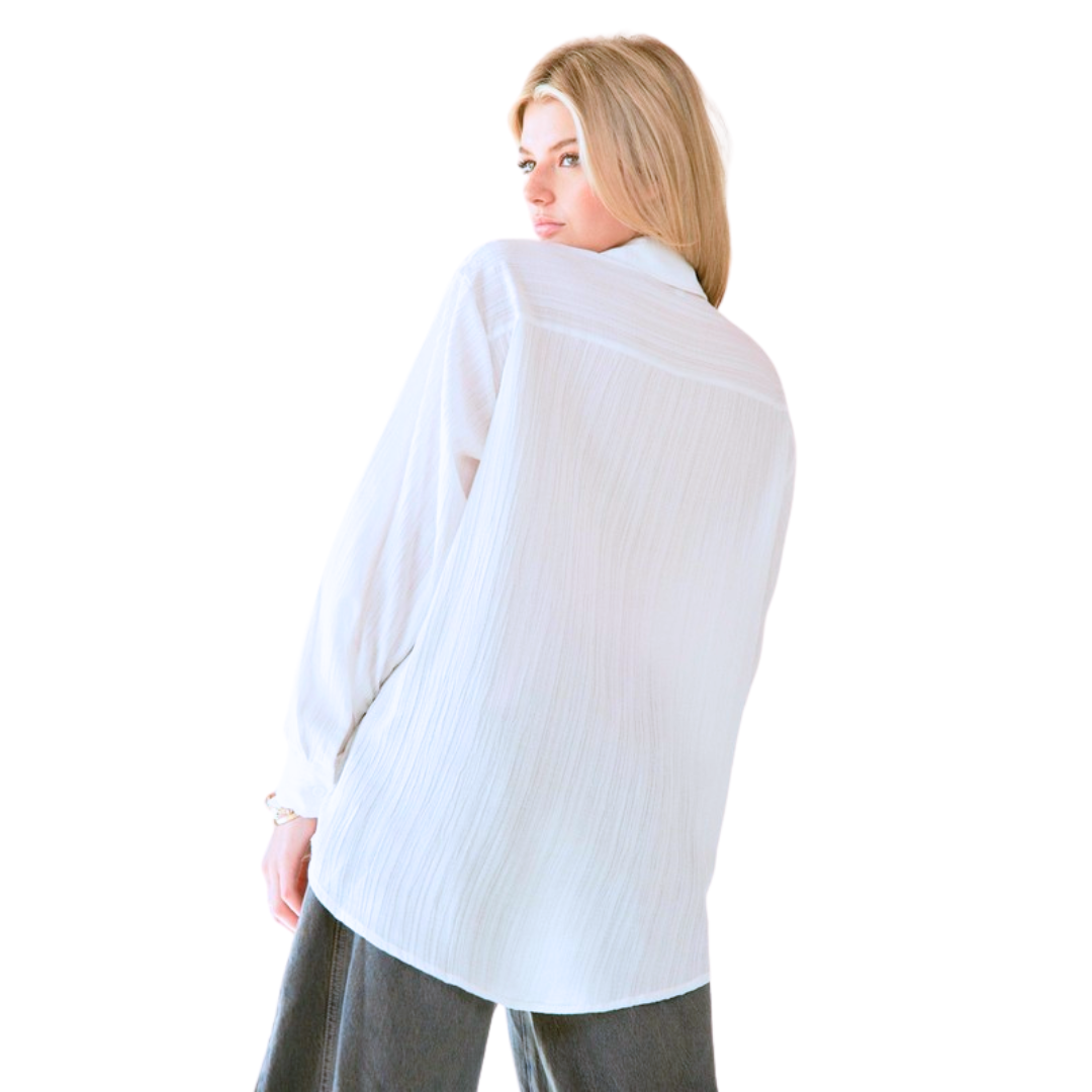White Crinkled Jacquard Blouse