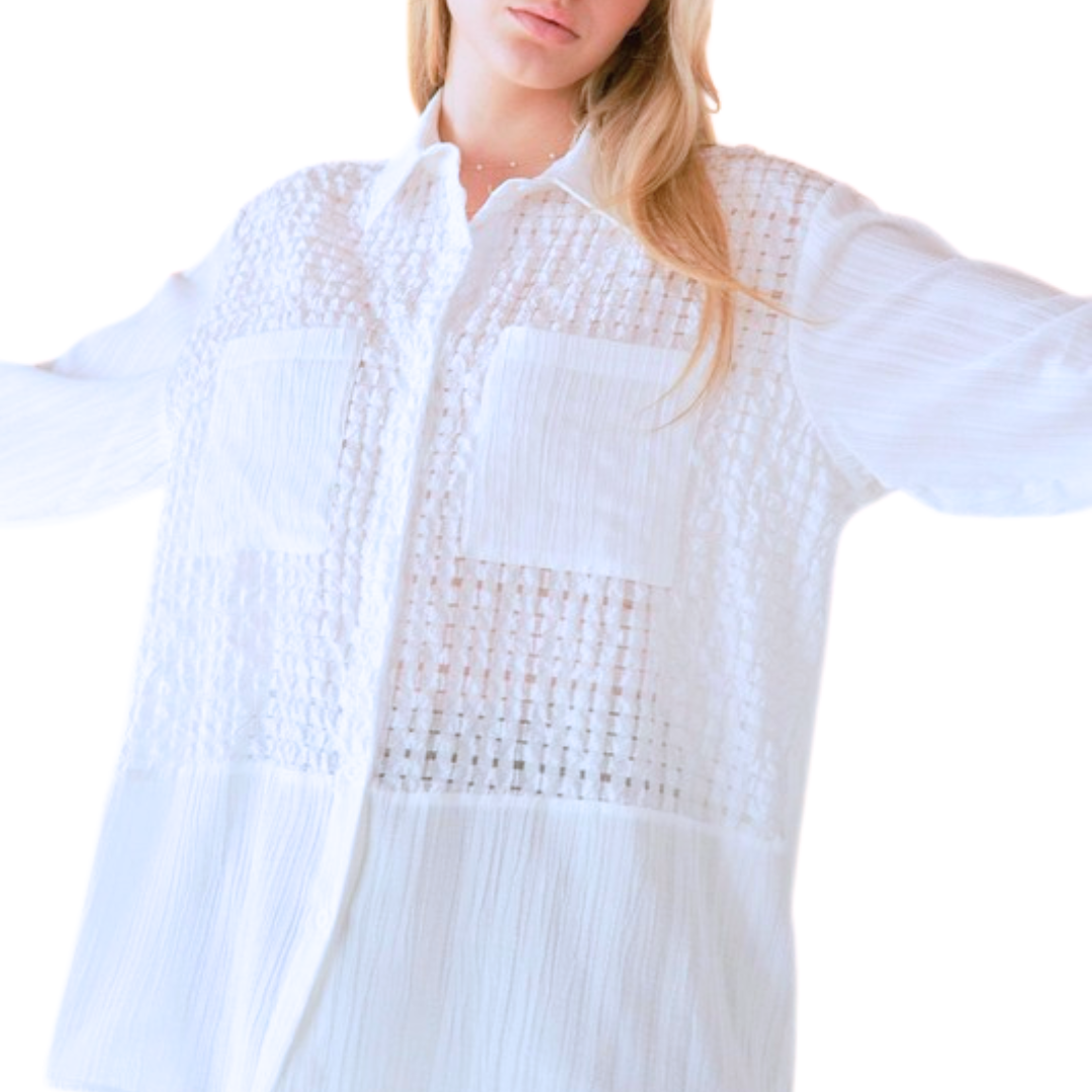 White Crinkled Jacquard Blouse