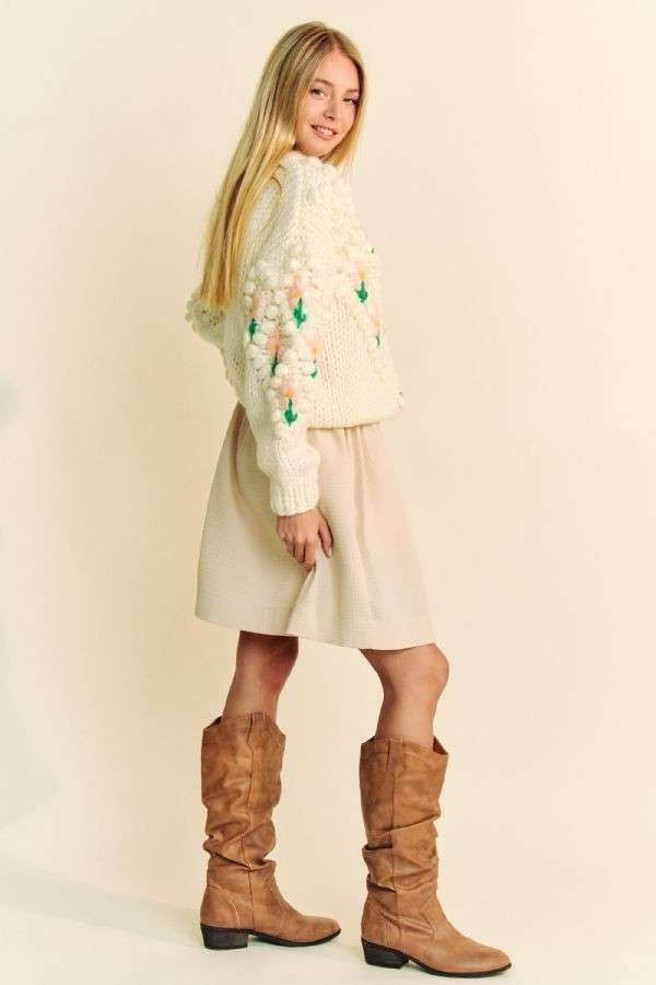 Floral Accent  Button Down Cardigan