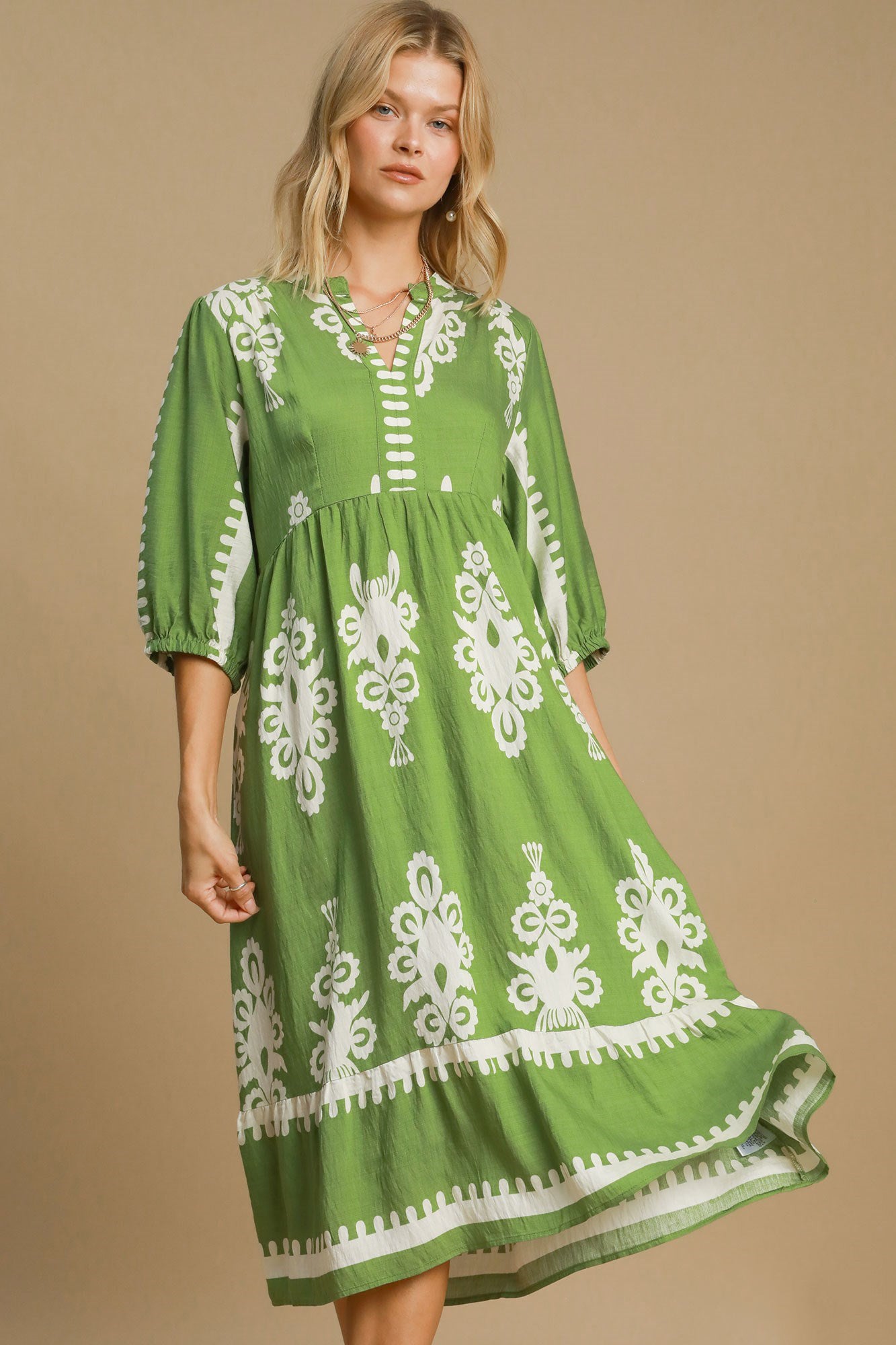Notched Neck Midi Dress