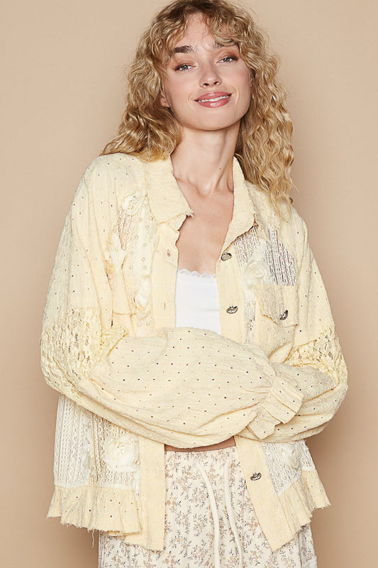 Eyelet & Pearl Detailed Lace Patchwork Top
