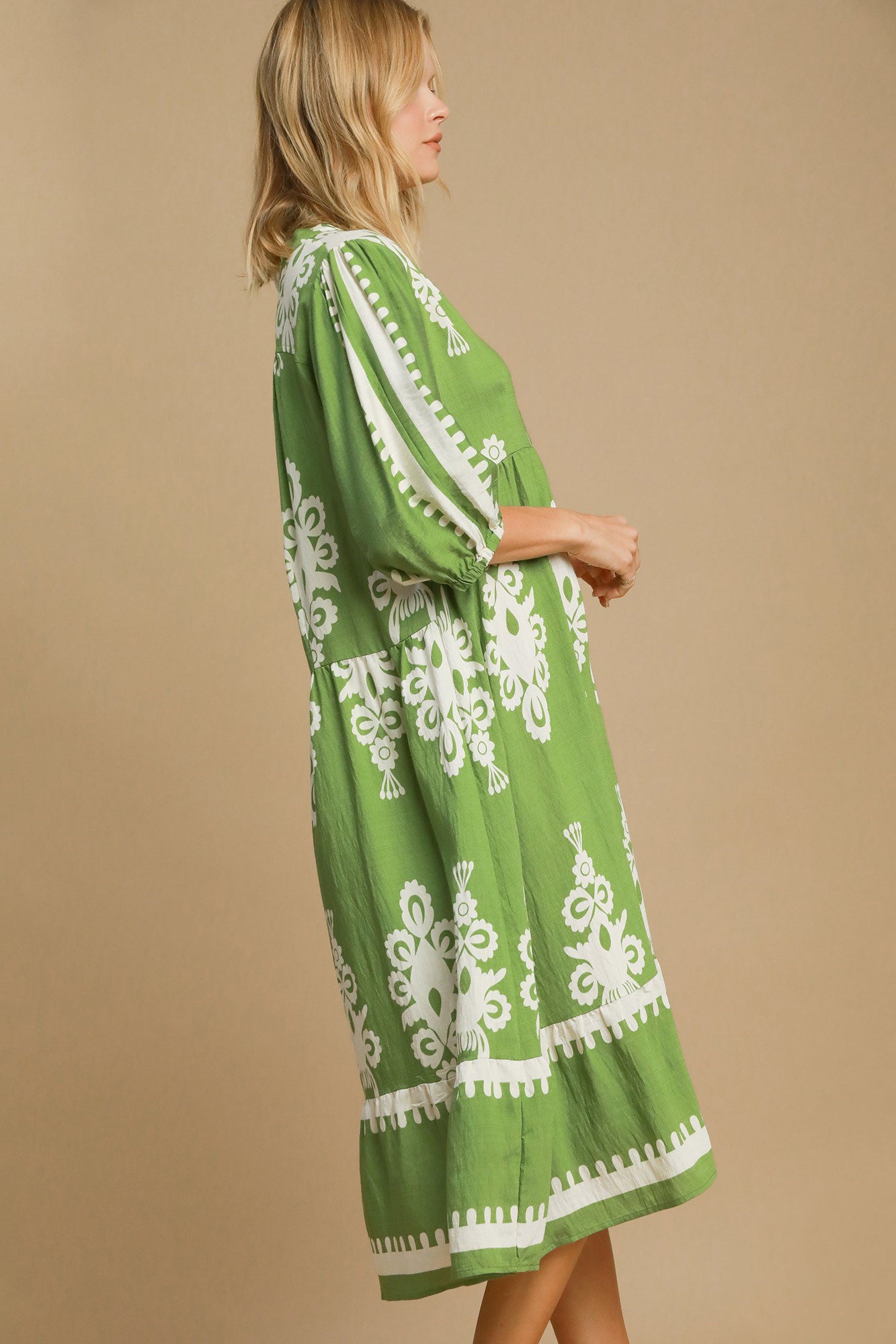 Notched Neck Midi Dress