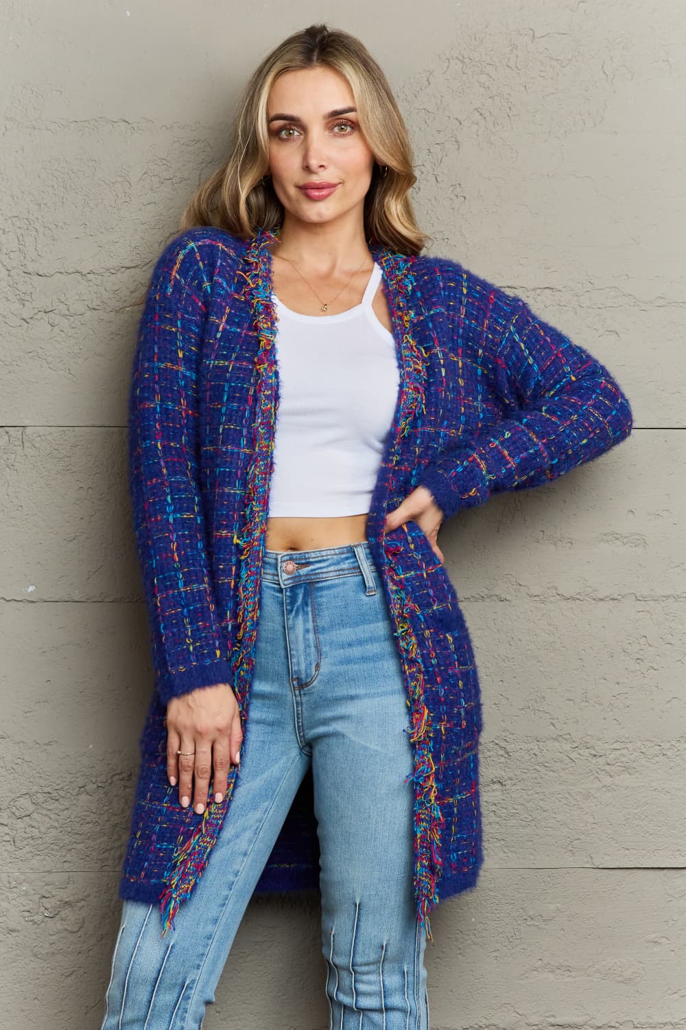 Plaid Open Front Longline Cardigan