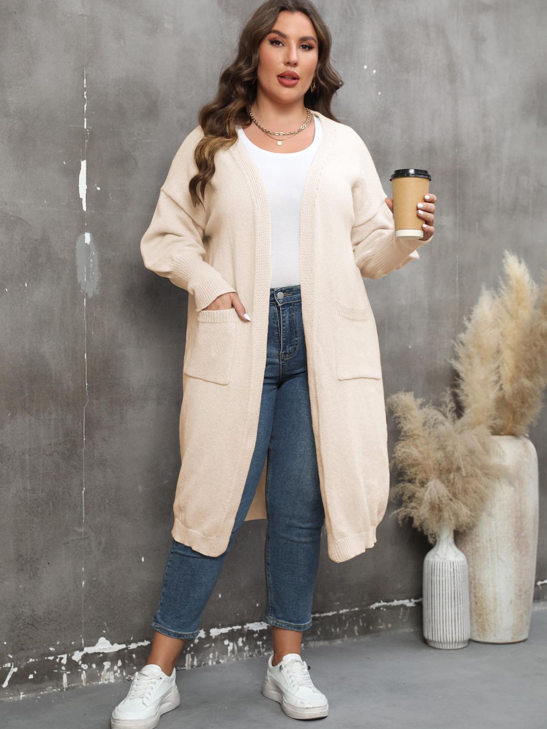 Solid Long Sleeve Pocketed Cardigan