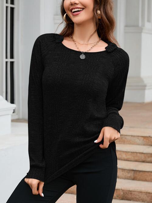 Ribbed-Knit Accent Round Neck Top