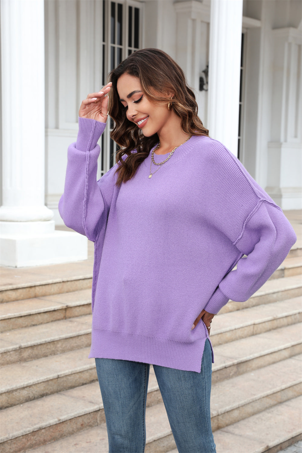 Exposed Seam Long Sleeve Sweater