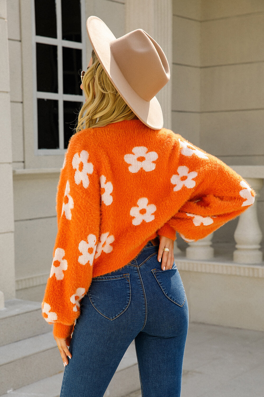 Open Front Retro Floral Cardigan