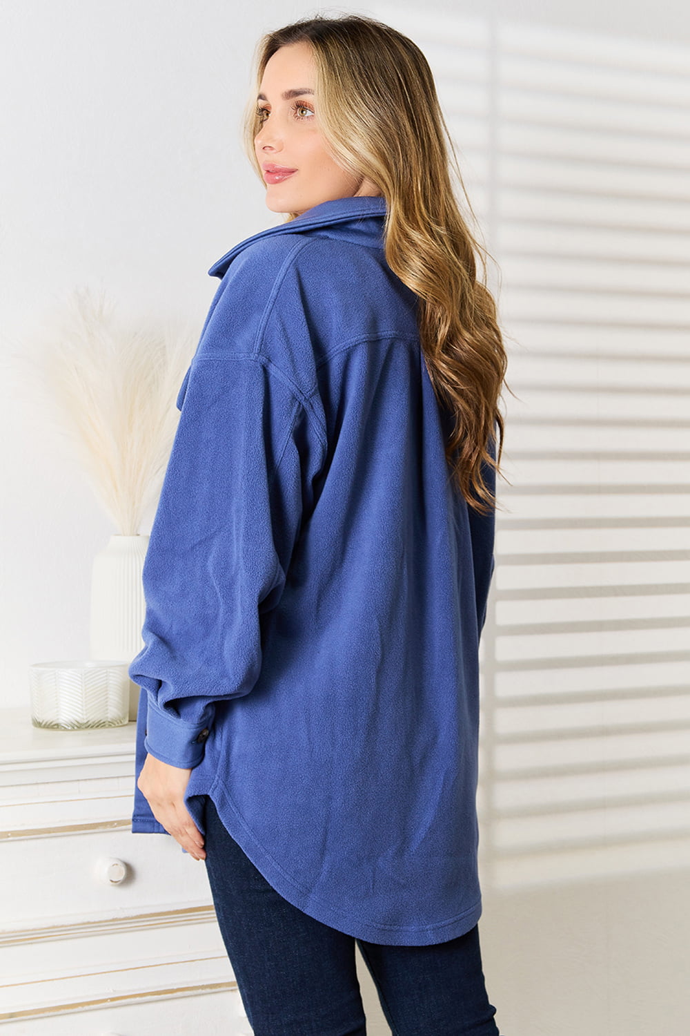 Blue Casual Button Front Jacket